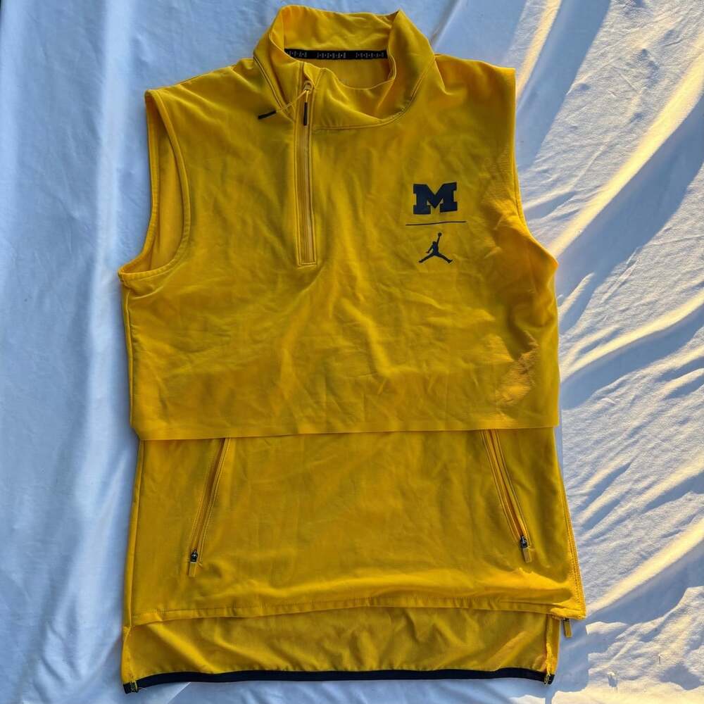 Jordan Michigan Wolverines Team Issued Sleeveless 1/4 Zip Vest Yellow